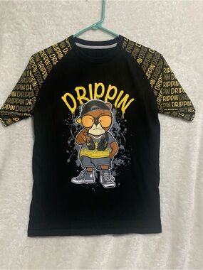 Drippin' Graphic Tee with Monkey Character - Black & Yellow
